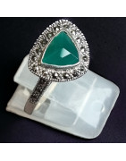 Bague Agate verte & Marcassite Argent 925 Taille 59