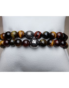 Bracelet 3 Yeux et breloques billes d'acier pierres rondes 8mm