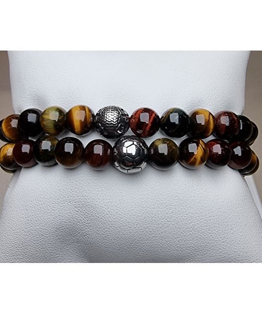 Bracelet 3 Yeux et breloques billes d'acier pierres rondes 8mm
