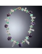 Collier Améthyste Cristal de roche & Fluorite