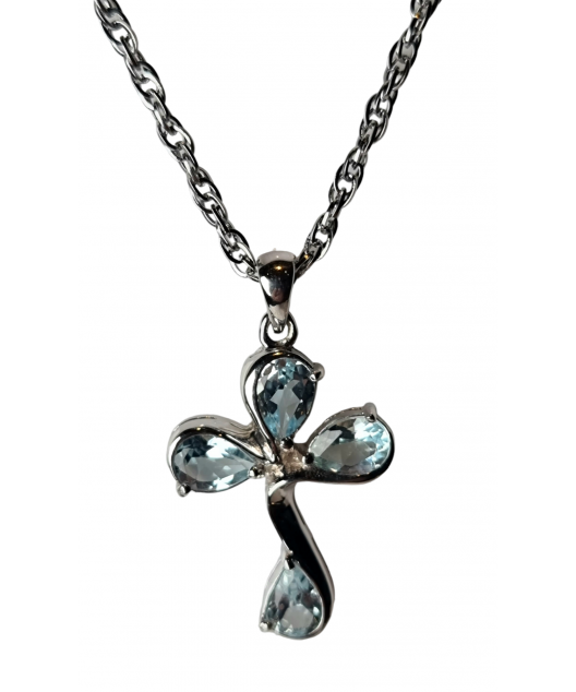 Pendentif Topaze bleue croix argent 925