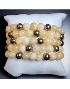 Bracelet Calcite jaune Pierres rondes 8mm et perles dorées