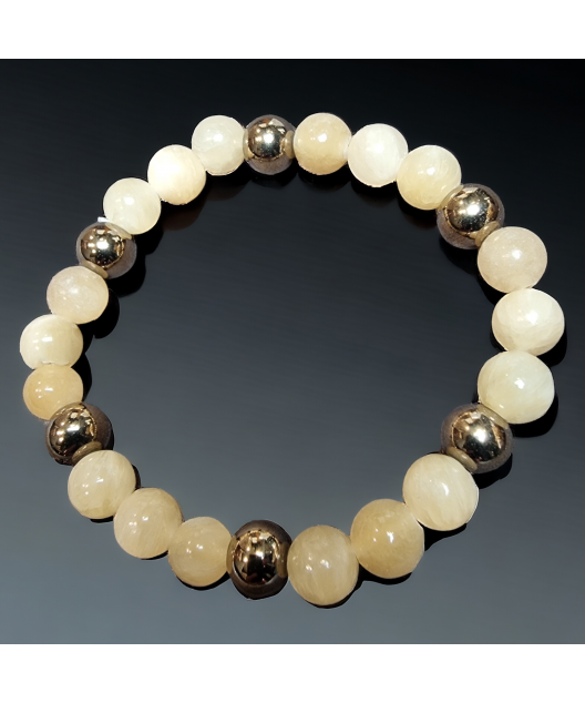 Bracelet Calcite jaune Pierres rondes 8mm et perles dorées