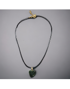 Pendentif Jade "cœur doré" sur cordon