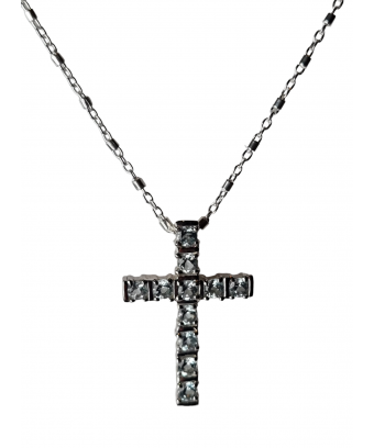 Pendentif Topaze bleue croix Argent 925 avec chaîne