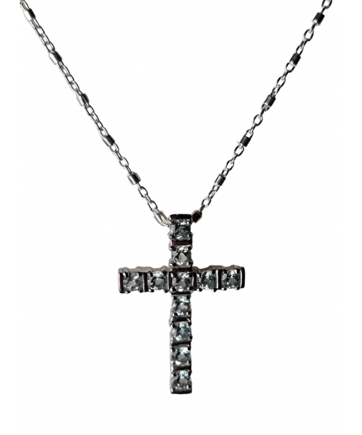 Pendentif Topaze bleue croix Argent 925 avec chaîne