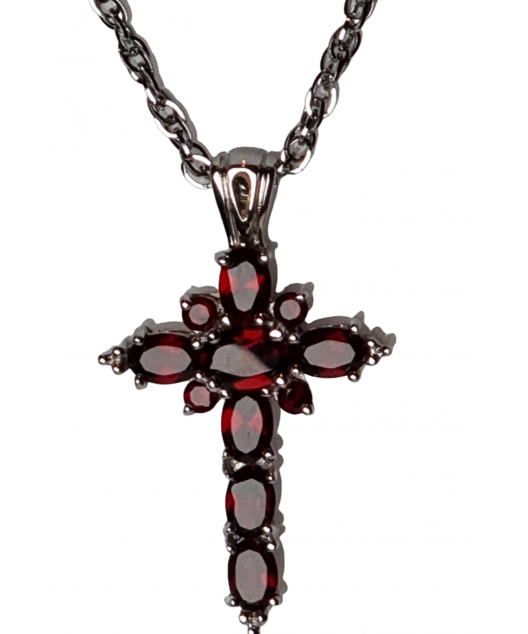Pendentif Grenat croix argent 925