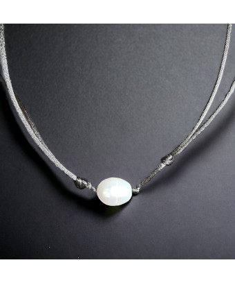 Pendentif Perle d'eau douce sur cordon réglable
