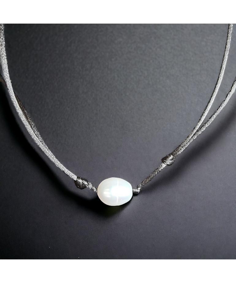 Pendentif Perle d'eau douce sur cordon réglable
