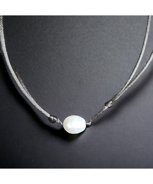 Pendentif Perle d'eau douce sur cordon réglable