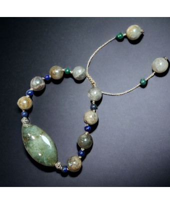 Bracelet Jade Labradorite Malachite & Lapis-lazuli sur cordon réglable