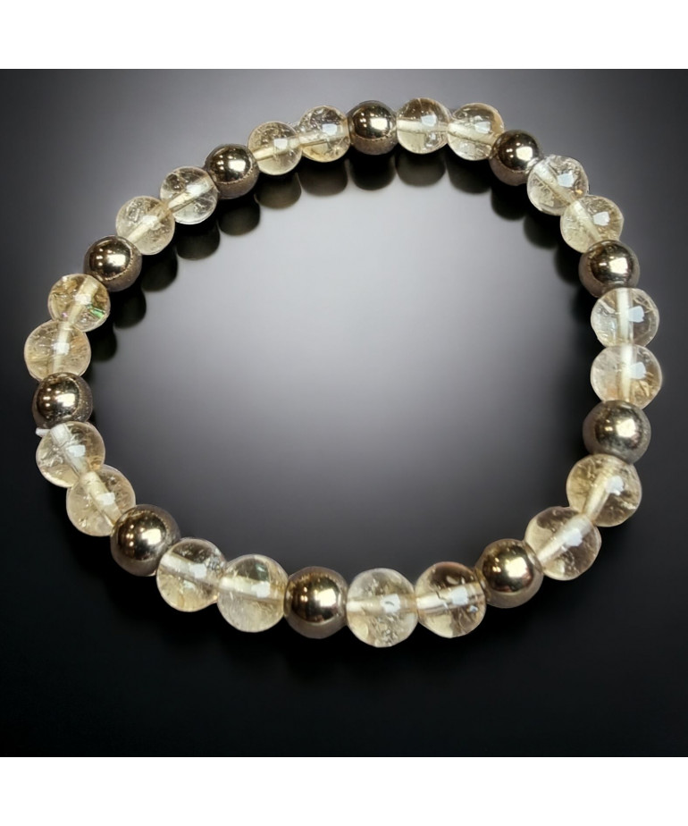 Bracelet Citrine et Pyrite Pierres rondes (s)