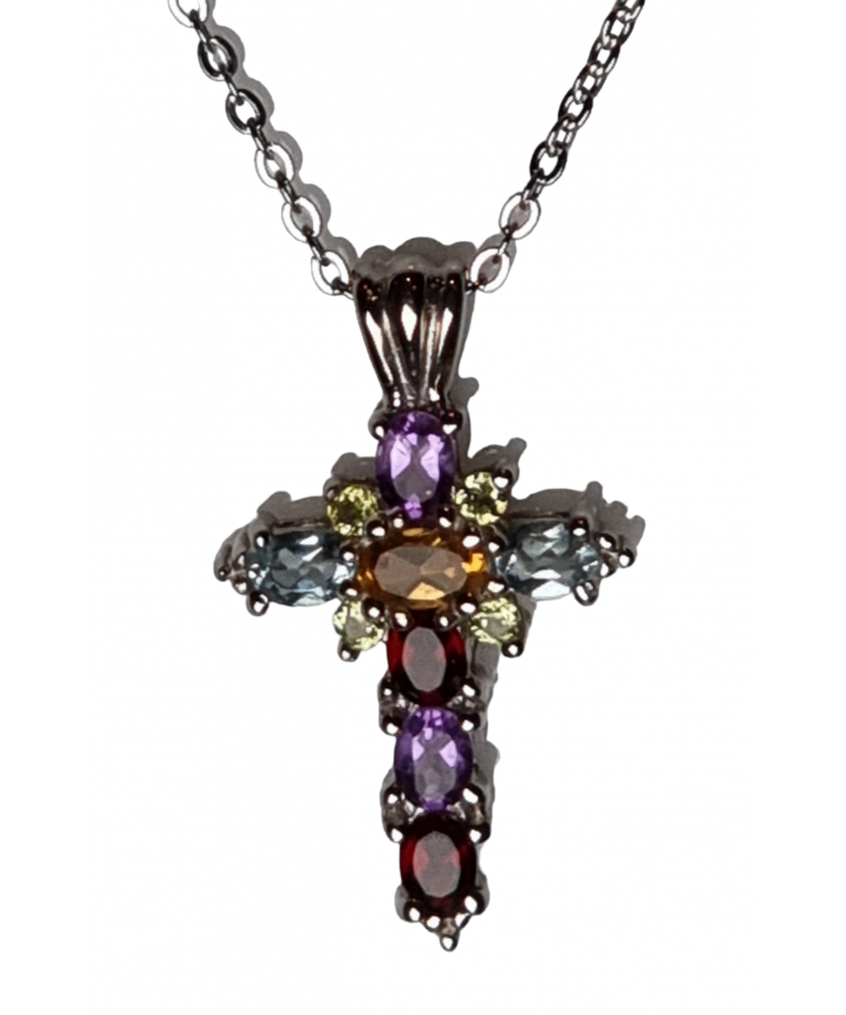 Pendentif Citrine Topaze Grenat Améthyste croix argent 925
