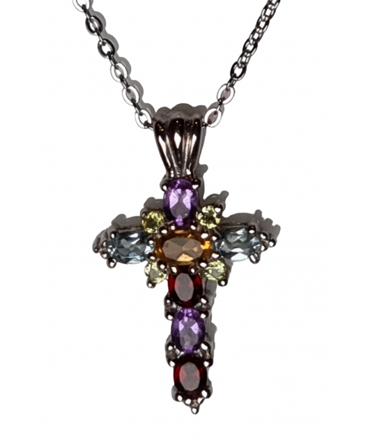 Pendentif Citrine Topaze Grenat Améthyste croix argent 925