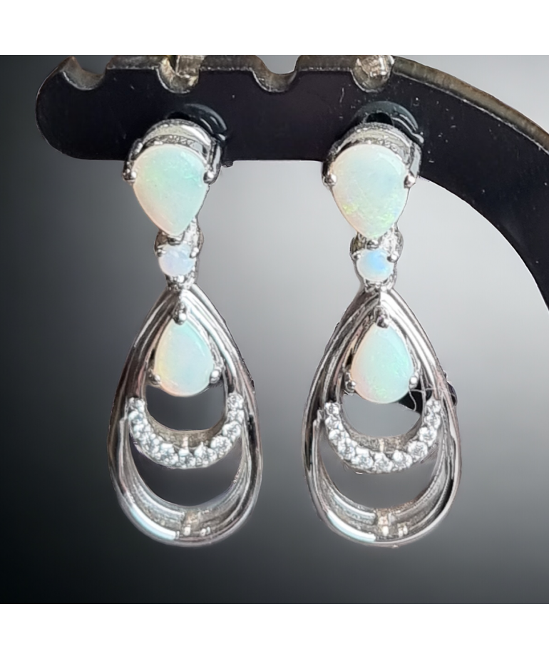 Boucles Opale blanche & Zirconium Argent 925