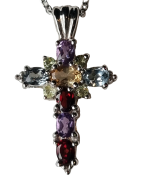 Pendentif Citrine Topaze Grenat Améthyste croix argent 925