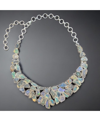 Collier Opale Harlequin A+ pierres baroques serties Argent 925