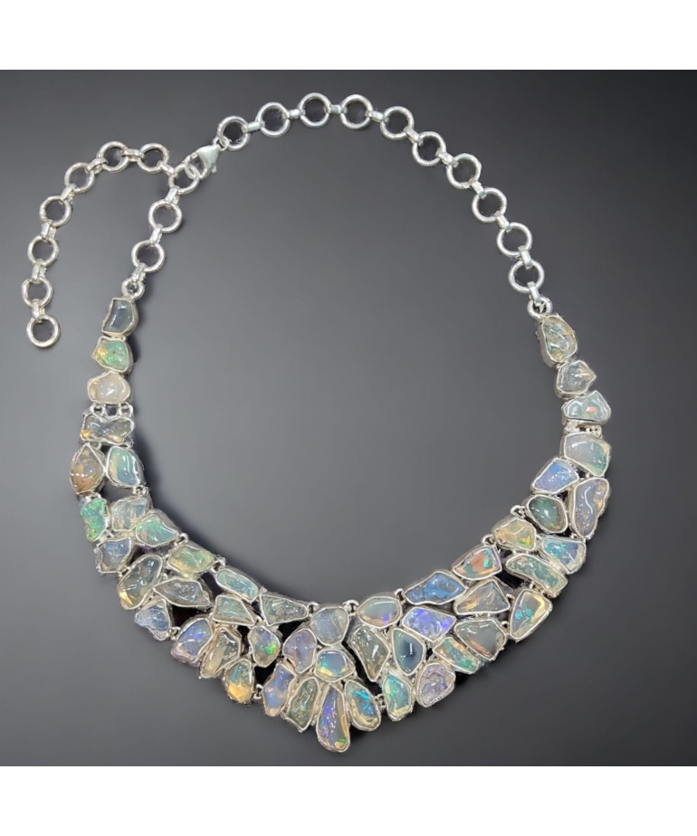 Collier Opale Harlequin A+ pierres baroques serties Argent 925