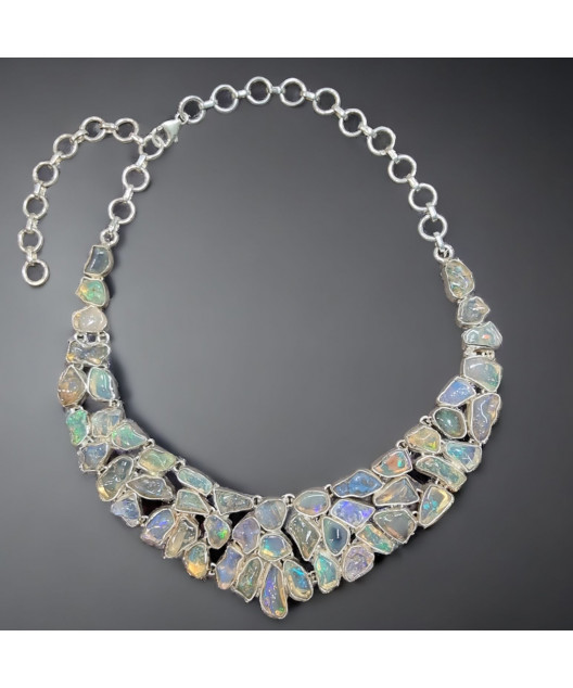 Collier Opale Harlequin A+ pierres baroques serties Argent 925