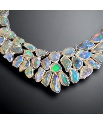 Collier Opale Harlequin A+ pierres baroques serties Argent 925