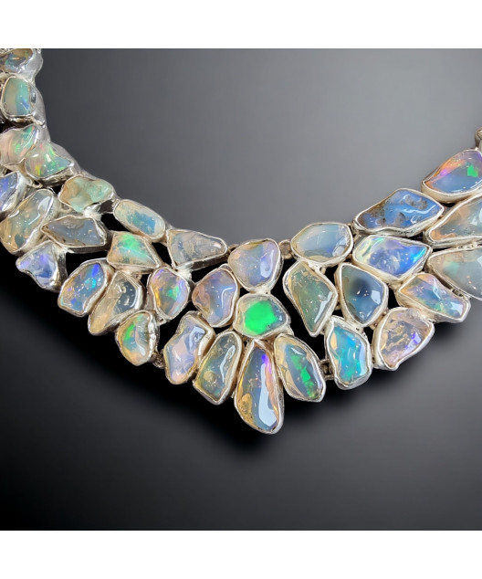Collier Opale Harlequin A+ pierres baroques serties Argent 925