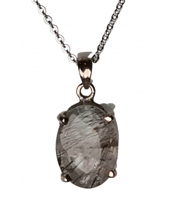 Pendentif Quartz rutile Tourmaline noire