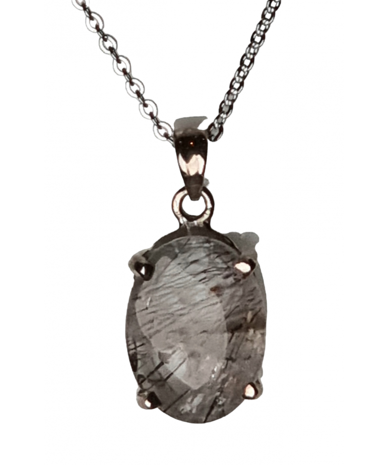 Pendentif Quartz rutile Tourmaline noire