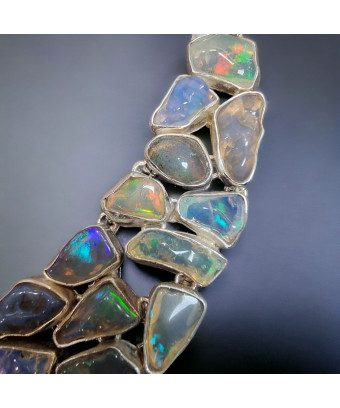 Collier Opale Harlequin A+ pierres baroques serties Argent 925