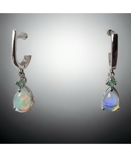 Boucles Opale et Emeraude Argent 925