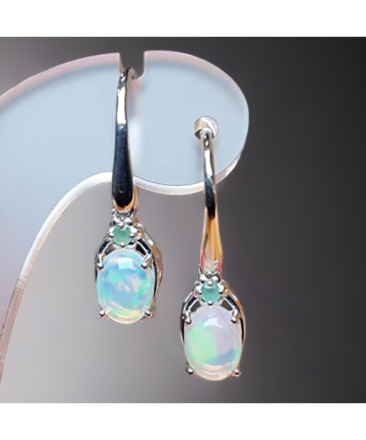 Boucles Opale et Emeraude Argent 925