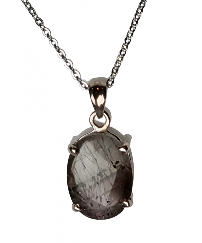 Pendentif Quartz rutile Tourmaline noire