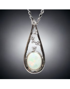 Pendentif Opale & Zirconium Argent 925 avec chaîne