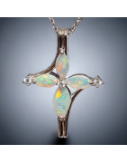 Pendentif Opale Croix Argent 925 avec chaîne