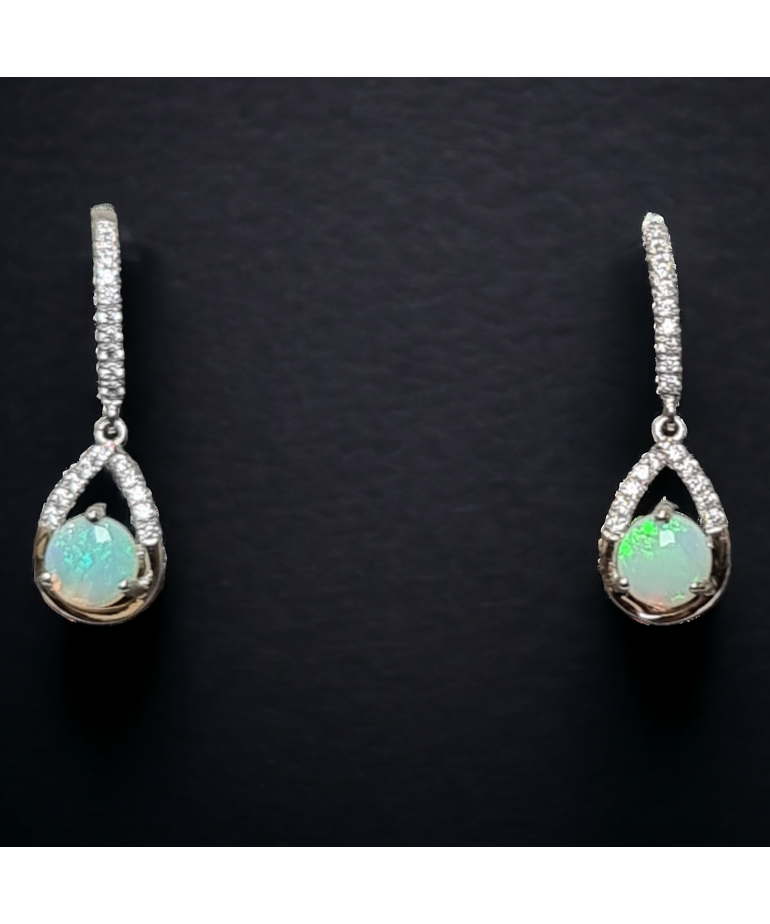Boucles Opale blanche & Zirconium  Argent 925