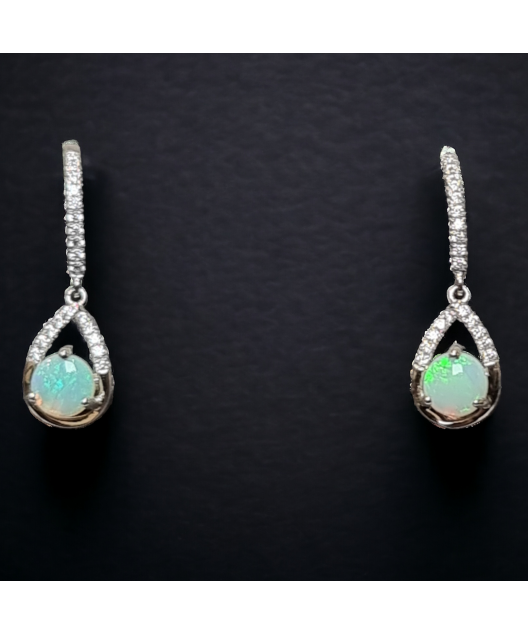 Boucles Opale blanche & Zirconium  Argent 925