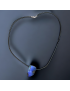 Pendentif Opale Boulder bleue sur cordon caoutchouc fermoir Argent 925
