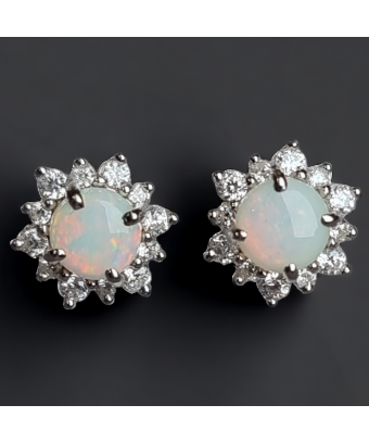 Boucles d'oreilles Opale blanche & Zirconium Argent 925
