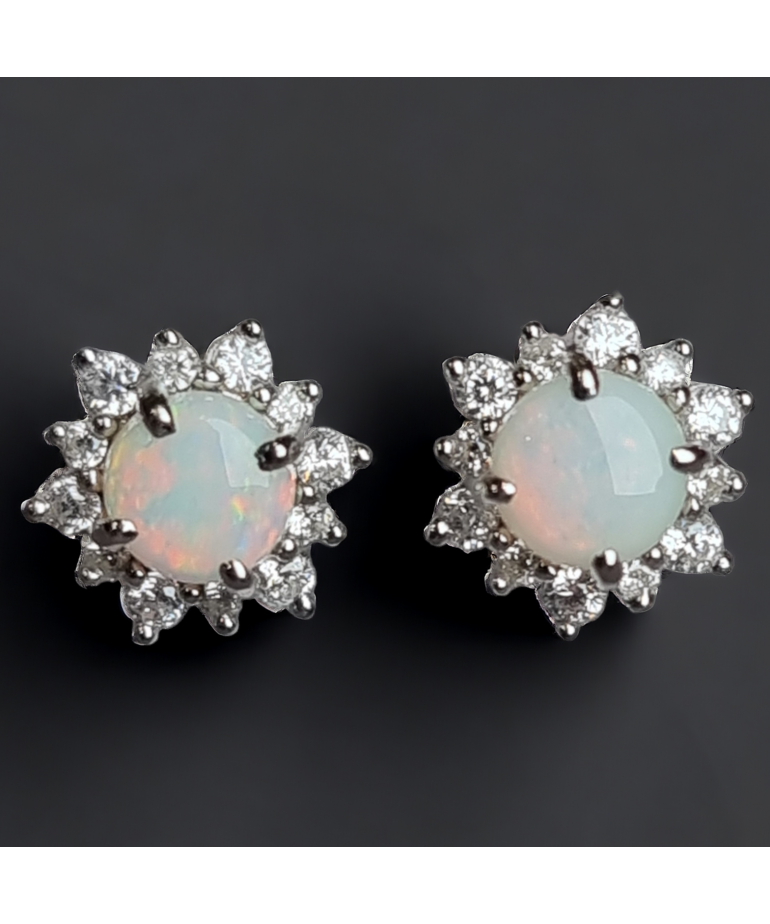 Boucles Opale blanche & Zirconium Argent 925