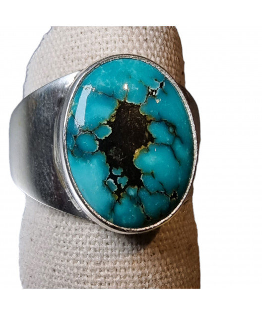 Bague Turquoise sertie argent 925 Taille 66