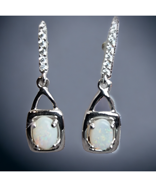 Boucles Opale blanche & Zirconium Argent 925