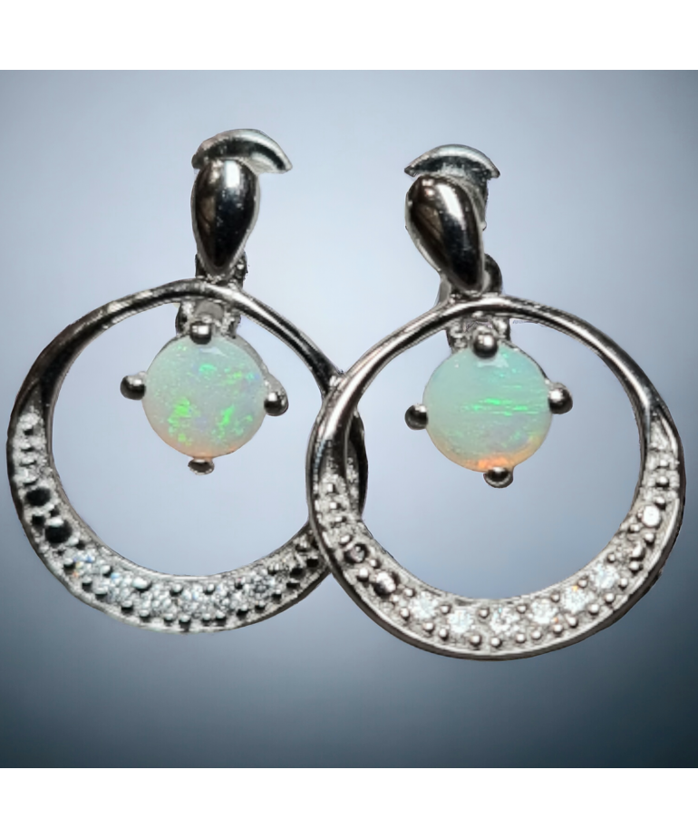 Boucles Opale blanche & Zirconium Argent 925