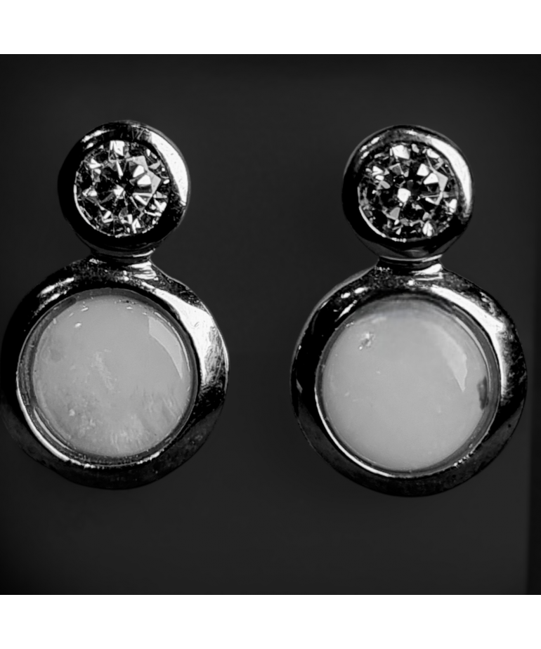 Boucles Opale blanche & Zirconium Argent 925