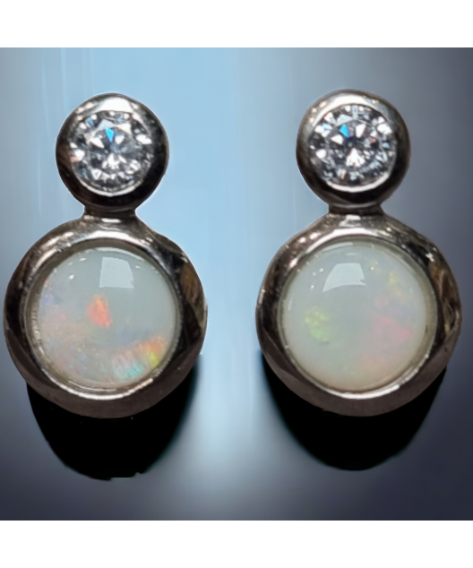 Boucles Opale blanche & Zirconium Argent 925