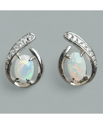 Boucles Opale blanche & Zirconium Argent 925
