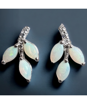 Boucles d'oreilles Opale blanche & Zirconium Argent 925