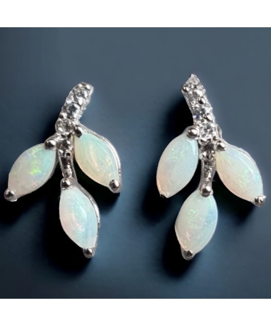 Boucles Opale blanche & Zirconium Argent 925