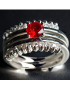 Bague Zirconium & Rubis de synthèse 2 en 1 modulable Métal argenté Taille 52
