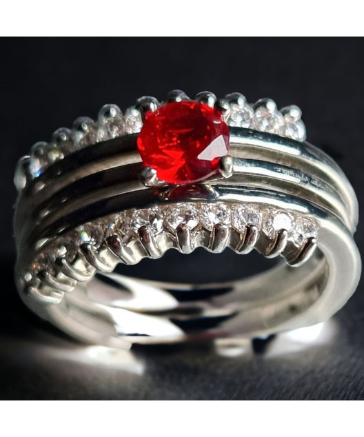 Bague Zirconium & Rubis de synthèse 2 en 1 modulable Métal argenté Taille 52