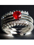 Bague Zirconium & Rubis de synthèse 2 en 1 modulable Métal argenté Taille 52
