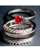 Bague Zirconium & Rubis de synthèse 2 en 1 modulable Métal argenté Taille 52